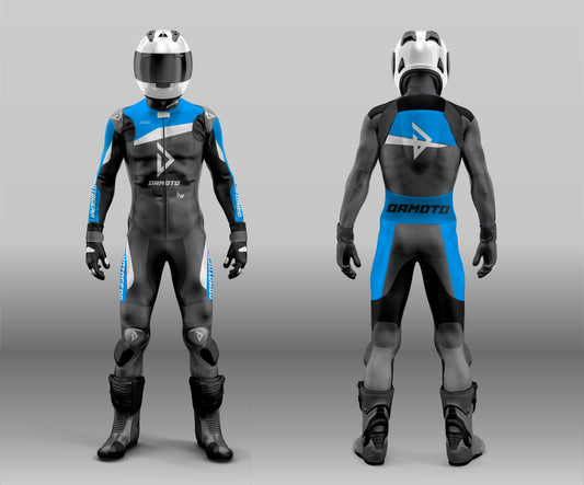 Damotogear Gp Plus V4 Motorcycle Motorbike Leather Suit Black/Blue