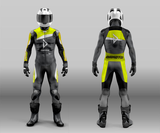Damotogear Gp Plus V4 Motorcycle Motorbike Leather Suit Black/yellow