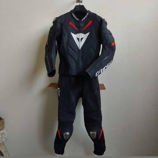 super speed Black motorcycle racing suit with red accents