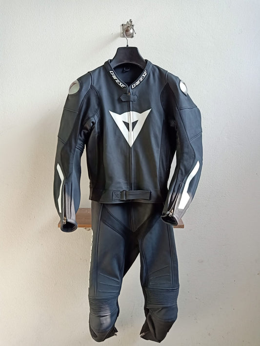 Laguna Seca One Piece Perforated Motorcycle Leather Suit Black/White