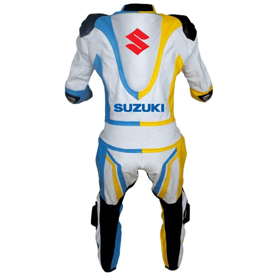 Suzuki Motorcycle Racing White Leather Suit
