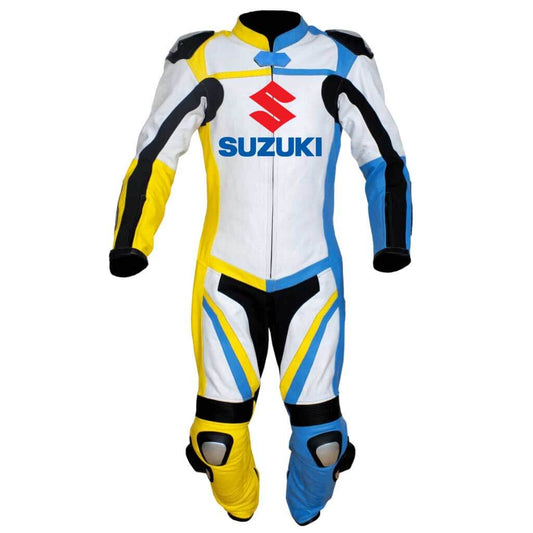 Suzuki Motorcycle Racing White Leather Suit 