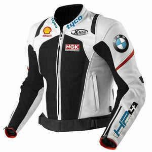 White Black BMW Motorcycle Racing Leather Jacket