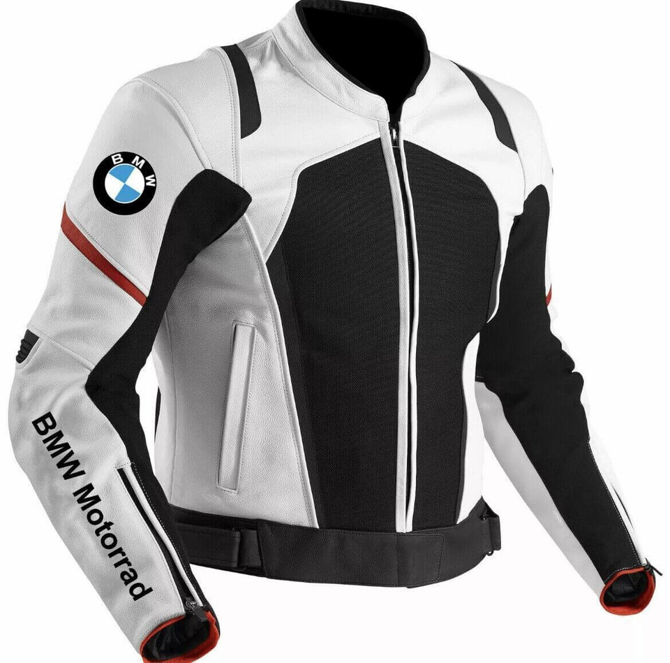 White Black BMW Motorrad Motorcycle Leather Jacket