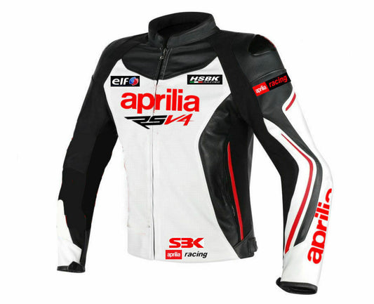 White Aprilia Motorbike Racing Leather Jacket Ce Approved 31