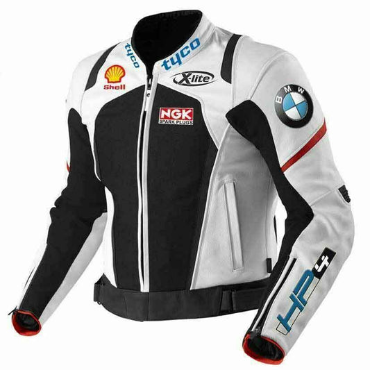 White Black BMW Motorcycle Racing Leather Jacket 1