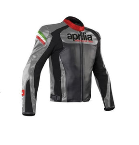 Aprilia Black and Grey Motorcycle Leather Racing Jacket