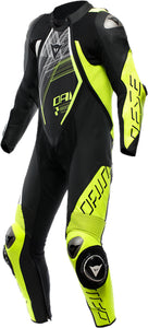 Audax D-Zip perforated 1-Piece Motorcycle Leather Suit Black/Yellow Flou