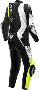 Audax D-Zip perforated 1-Piece Motorcycle Leather Suit Black/Yellow Flou