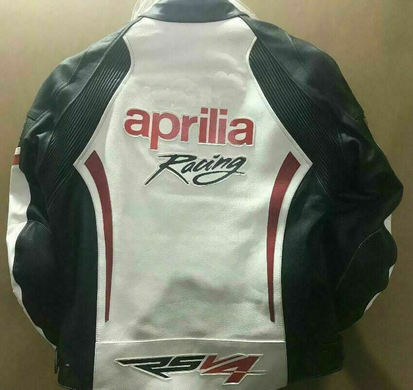 White Aprilia Motorbike Racing Leather Jacket Ce Approved