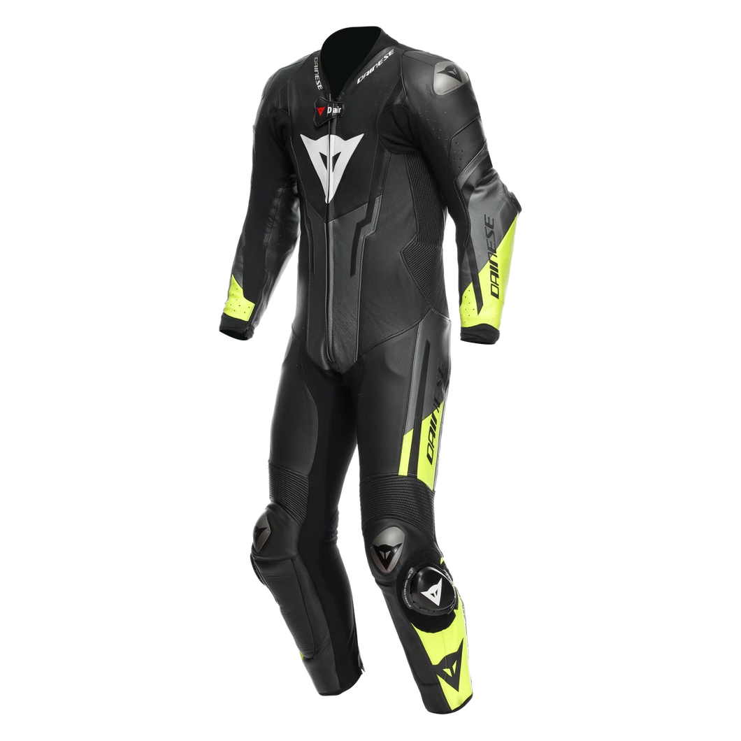 MISANO 3 Perforated 1PC LEATHER SUIT BLACK/ANTHRACITE/FLUO-YELLOW