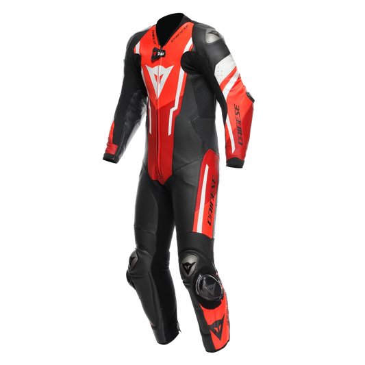 MISANO 3 Perforated 1PC LEATHER SUIT BLACK/RED/FLUO-RED