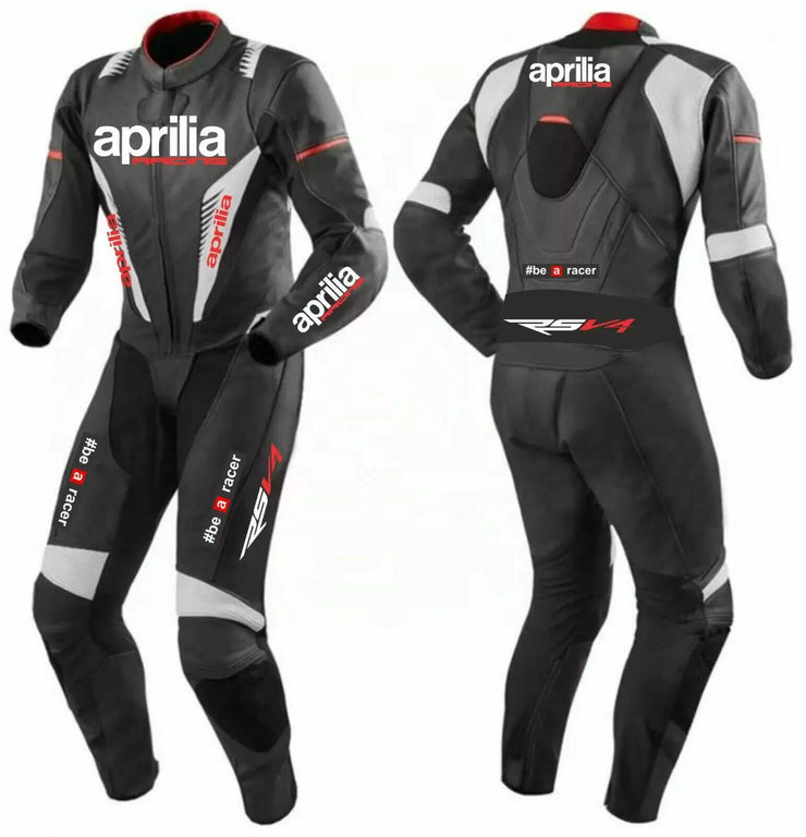 Black Aprilia RSV4 Motorcycle Racing Leather Suit