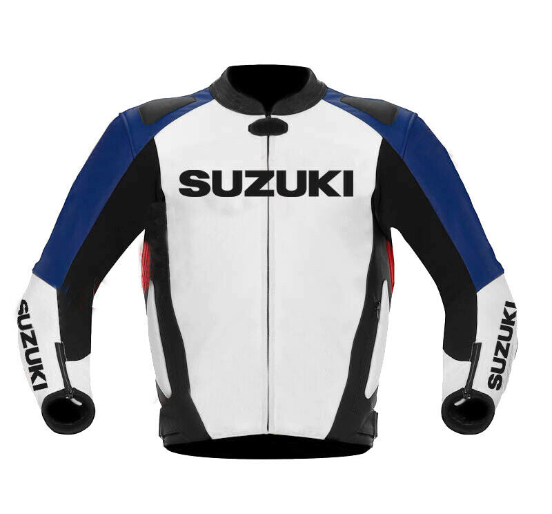 DAJ 0231 Suzuki GSXR White Motorcycle Racing Leather Jacket