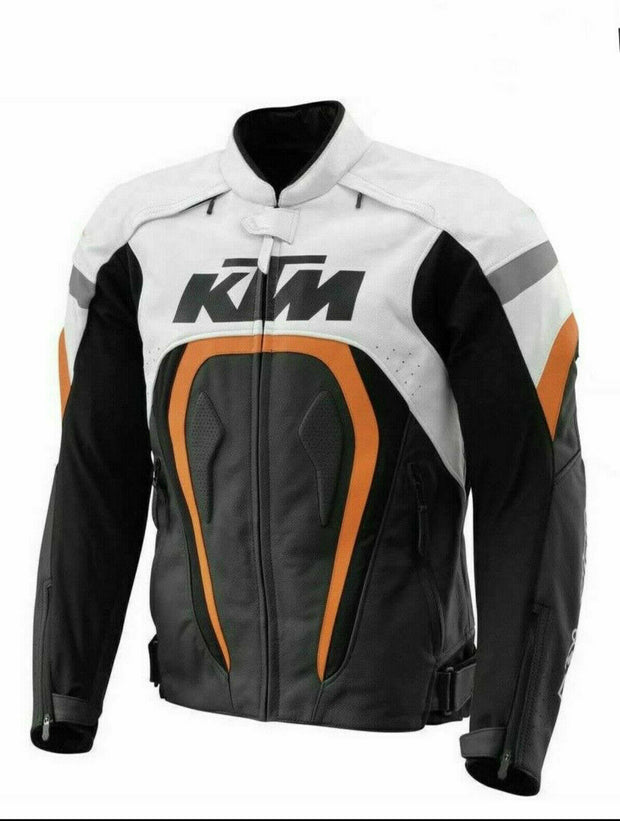 DAJ 0237 KTM Black Orange Motorcycle Leather Racing Jacket