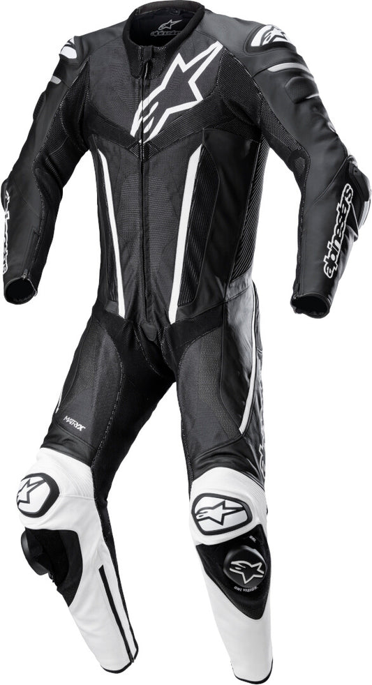 Fusion One Piece Motorcycle Leather Suit Black / White