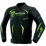 DAJ 0225  Monster Energy Motorcycle Black Leather Racer Jacket