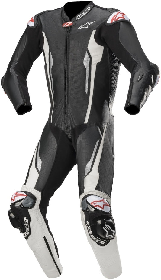 Racing Absolute One Piece Perforated Motorcycle Leather Suit Black / White