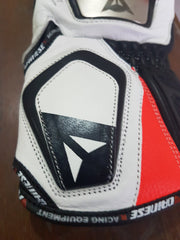 Full Metal D1 Leather Motorcycle Gloves Black/White/Fluo Red