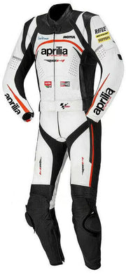 Aprilia Motorcycle Racing White Leather Suit