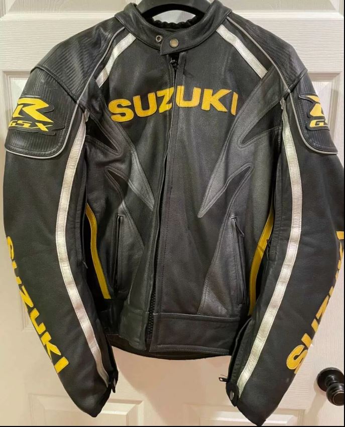Suzuki GSXR Motorcycle Racing Black Leather Jacket