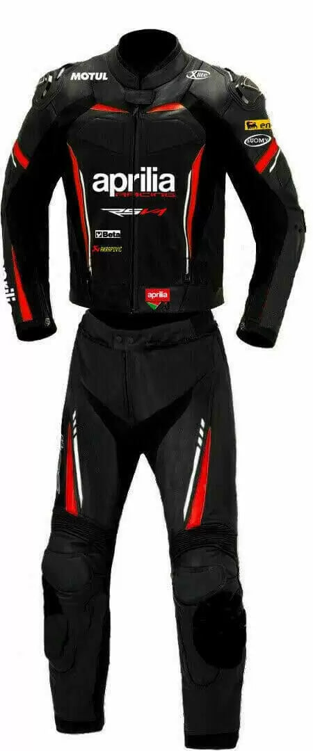 Aprilia Black And Red Motorcycle Racing Leather Suit
