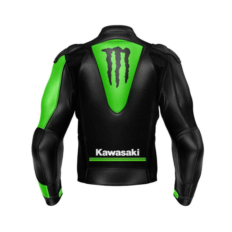 Kawasaki Black And Green Motorcycle Leather Jacket