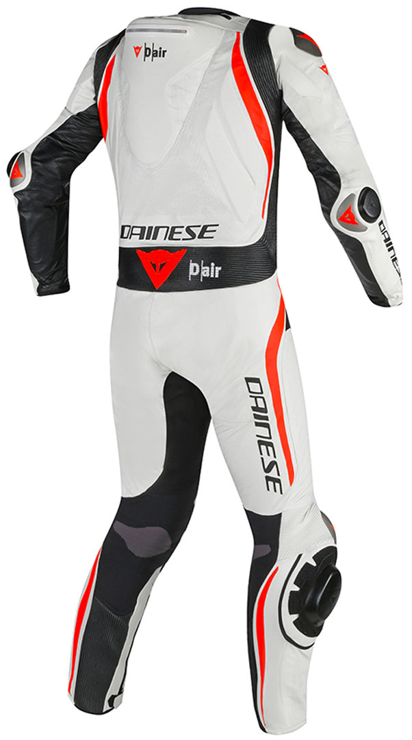 Mugello R One Piece Motorcycle Leather Suit White / Red Flourcent