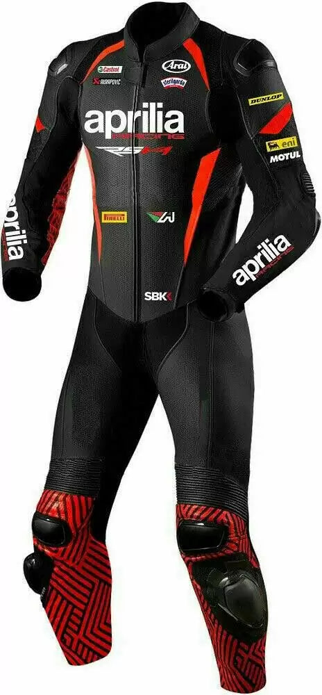 Black Red Aprilia Motorcycle Racing Leather Suit