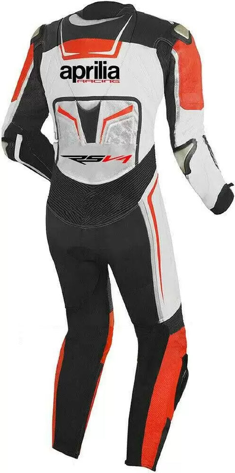 Aprilia Motorcycle Racing White And Black Leather Suit