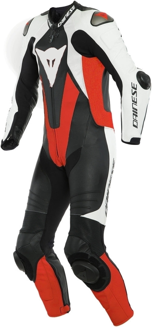 Laguna Seca 5 One Piece Perforated Motorcycle Leather Suit Black / White / Red
