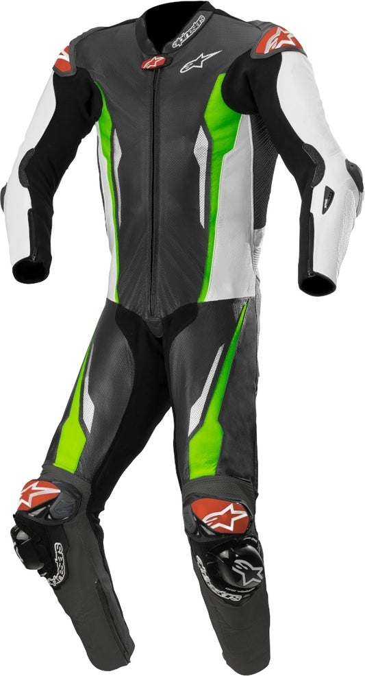 Racing Absolute One Piece Perforated Motorcycle Leather Suit Black / White / Green