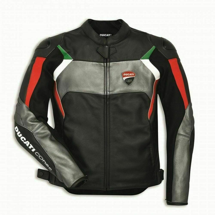 DAJ 0220 Ducati Corse Black Gray Motorbike Leather Jacket