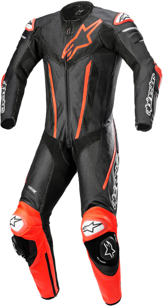 Fusion One Piece Motorcycle Leather Suit Black / Red