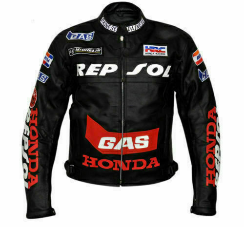 DAJ 0224 Honda Repsol Black Motorcycle Racing Leather Jacket