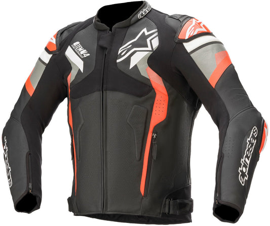 Damoto Atem V4 Motorcycle Leather Jacket Black/Orange Flourcent