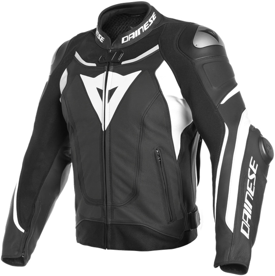 Super Speed 3 Perforated Motorcycle Leather Jacket Black / White