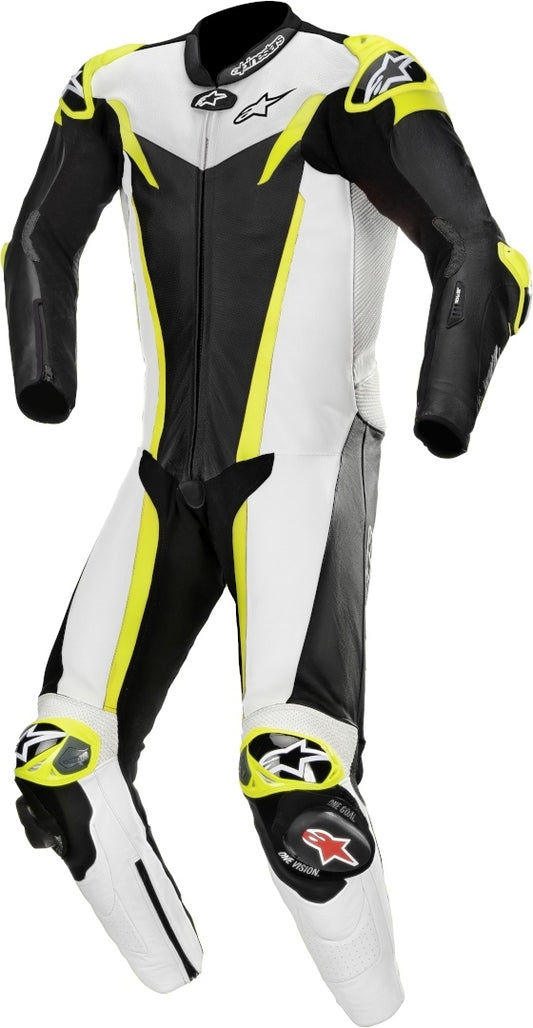 GP Tech v3 One Piece Perforated Motorcycle Leather Suit Black / White / Yellow