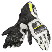 Full Metal D1 Leather Motorcycle Gloves Black/White/Fluo Yellow