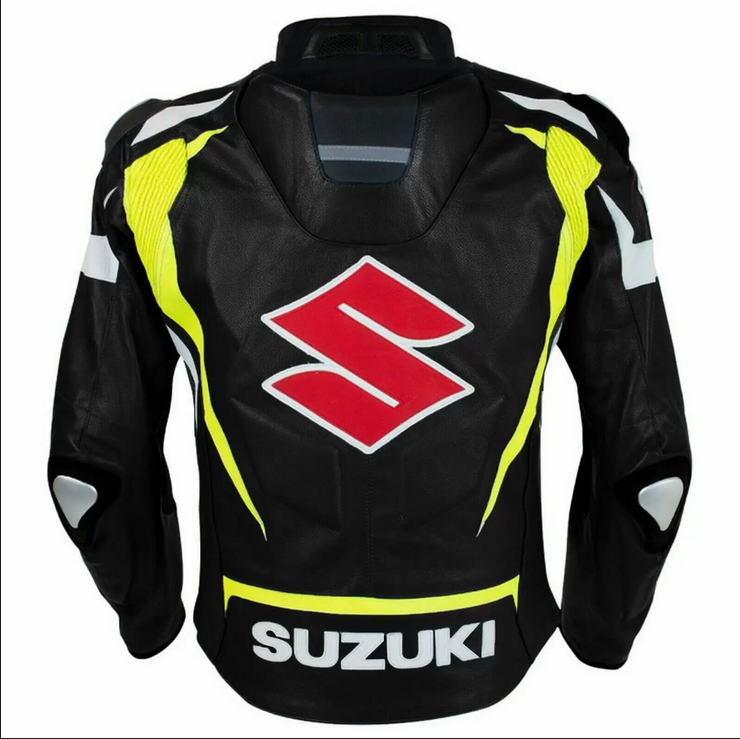Suzuki Motorcycle Racing Black And Yellow Leather Jacket