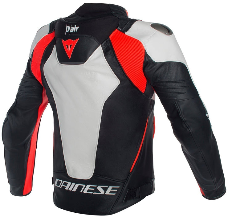 Misano Perforated Motorcycle Leather Jacket Black / White / Red