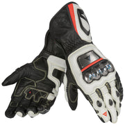 Full Metal D1 Leather Motorcycle Gloves Black/White/Fluo Red