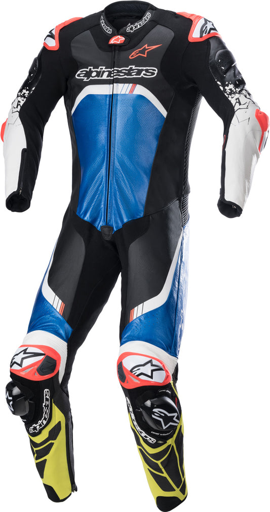 GP Tech 4 One Piece Motorcycle Leather Suit Black / Blue / Yellow