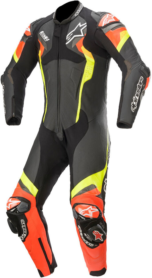 Atem V4 One Piece Motorcycle Leather Suit Black / Red / Yellow