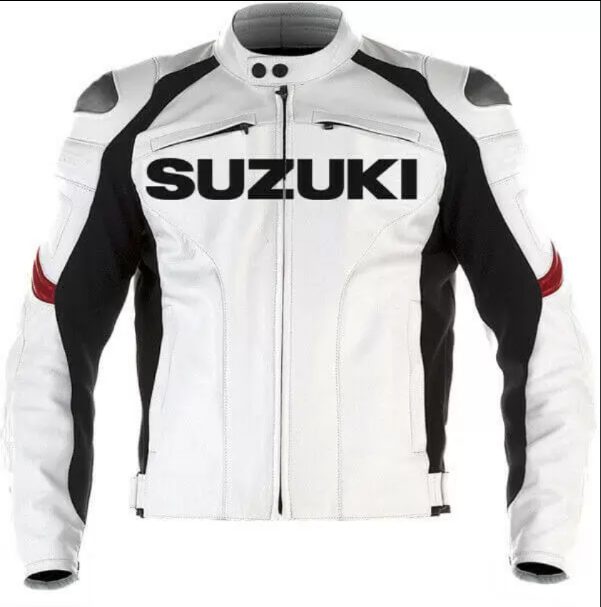 GSXR Suzuki Motorcycle White Leather Jacket