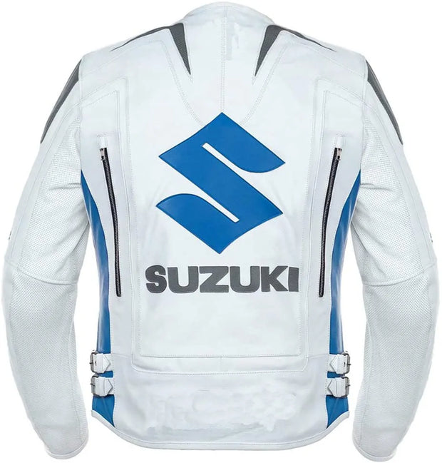 Men’s White Suzuki Motorbike Racing Leather Jacket