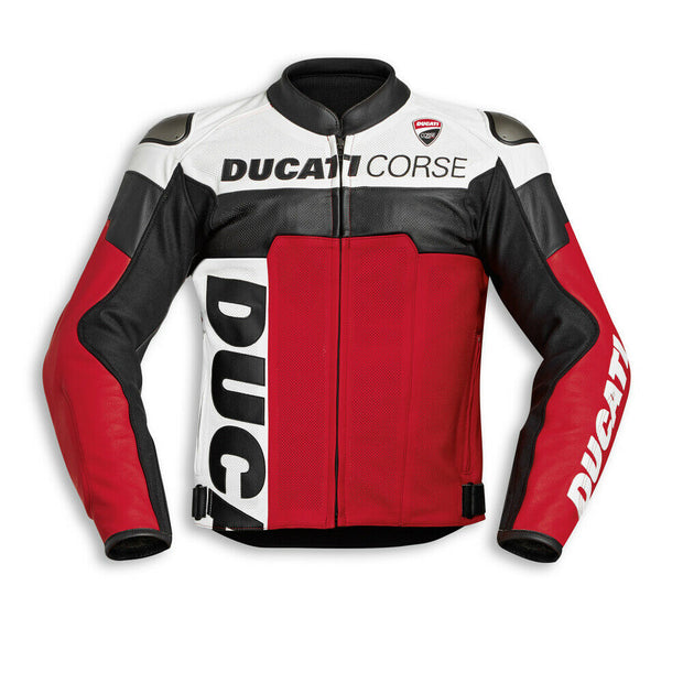 DAJ 0222 Ducati Corse White Black Motorbike Leather Jacket