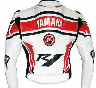 DAJ 0235 Yamaha R1 White Motorcycle Leather Racing Jacket