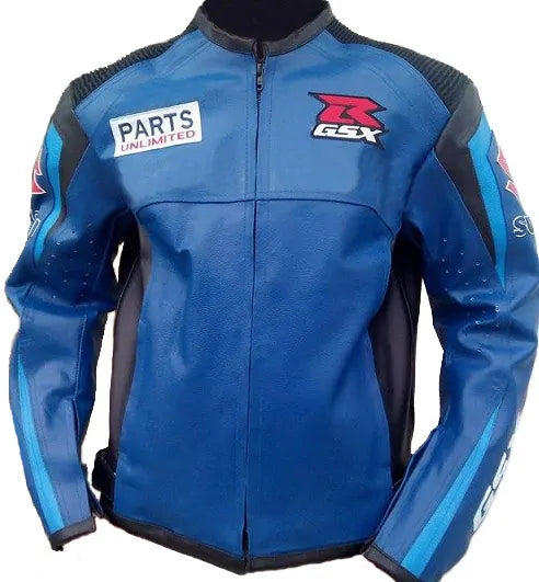 Suzuki GSXR Motorbike blue Leather Jacket