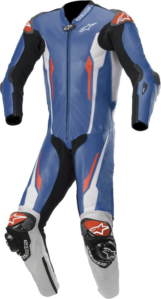 Racing Absolute One Piece Perforated Motorcycle Leather Suit White / Blue